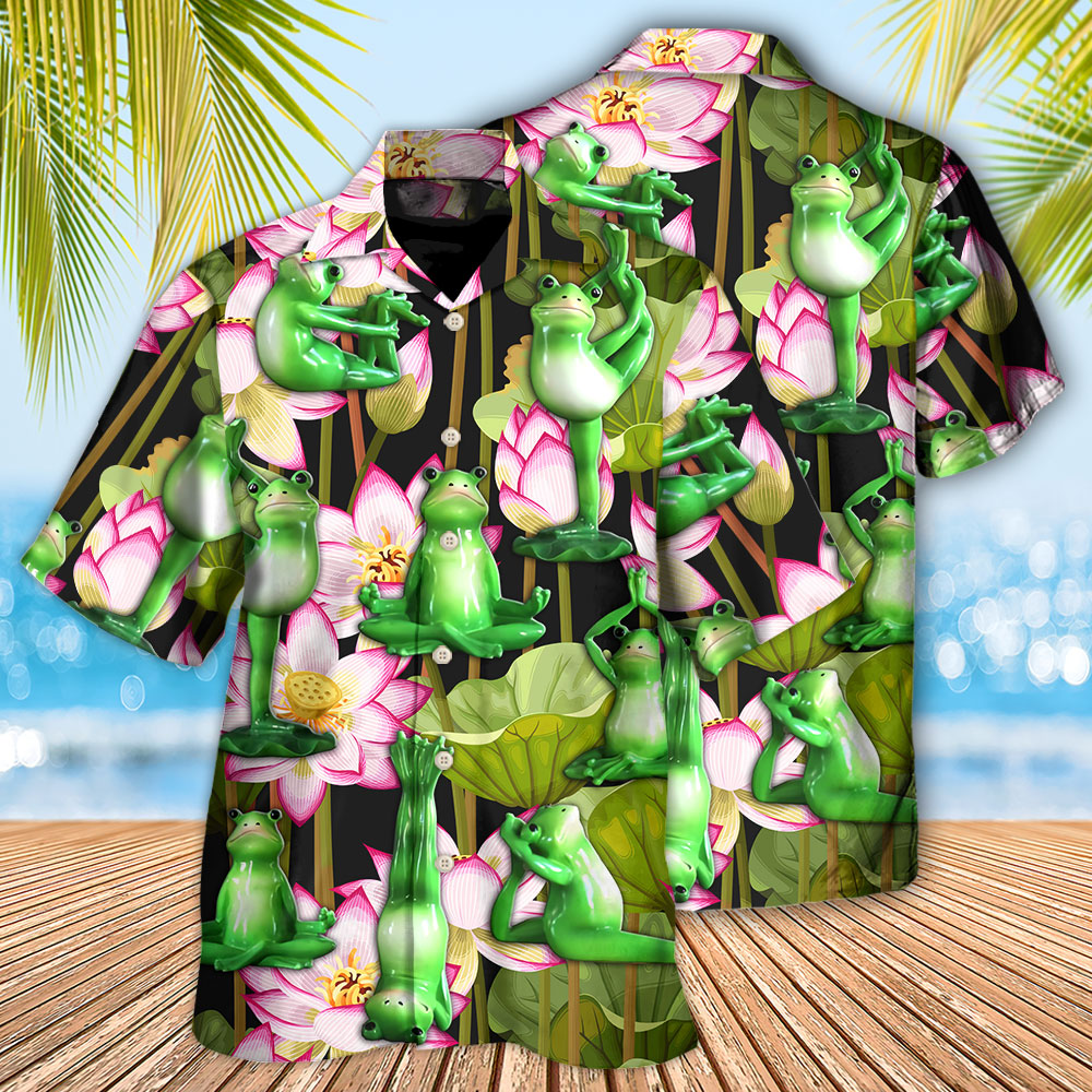 Tropical Frog Yoga Lotus Zen Hawaiian Shirt For Summer Vacation And Beach Travel