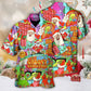 Christmas Hippie Santa Bus Peace Hawaiian Shirt Detailed Pattern View For Weekend Trips