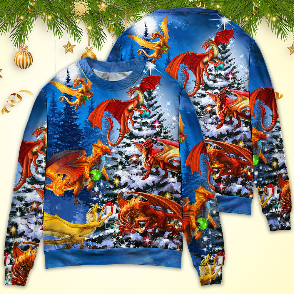 Christmas Dragon Family Holiday Lights Sweater For Festive Parties Family Photos And Comfortable Seasonal Wear