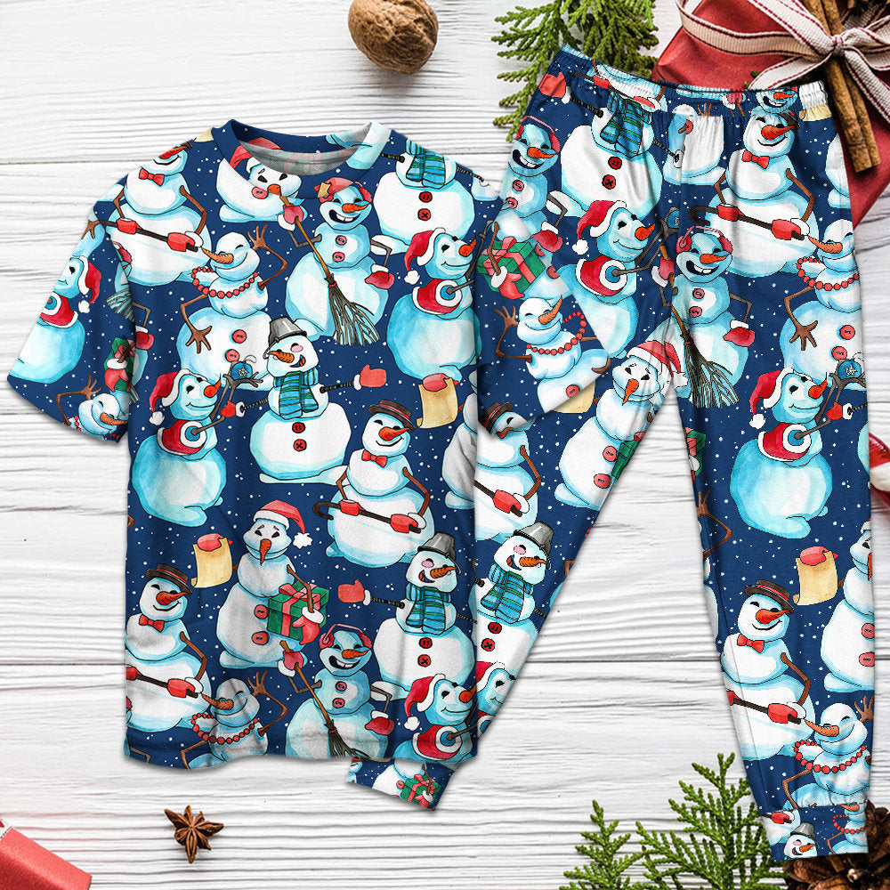 Happy Snowman Christmas Short Sleeve Pajamas Set For Winter Nights And Thoughtful Gifting