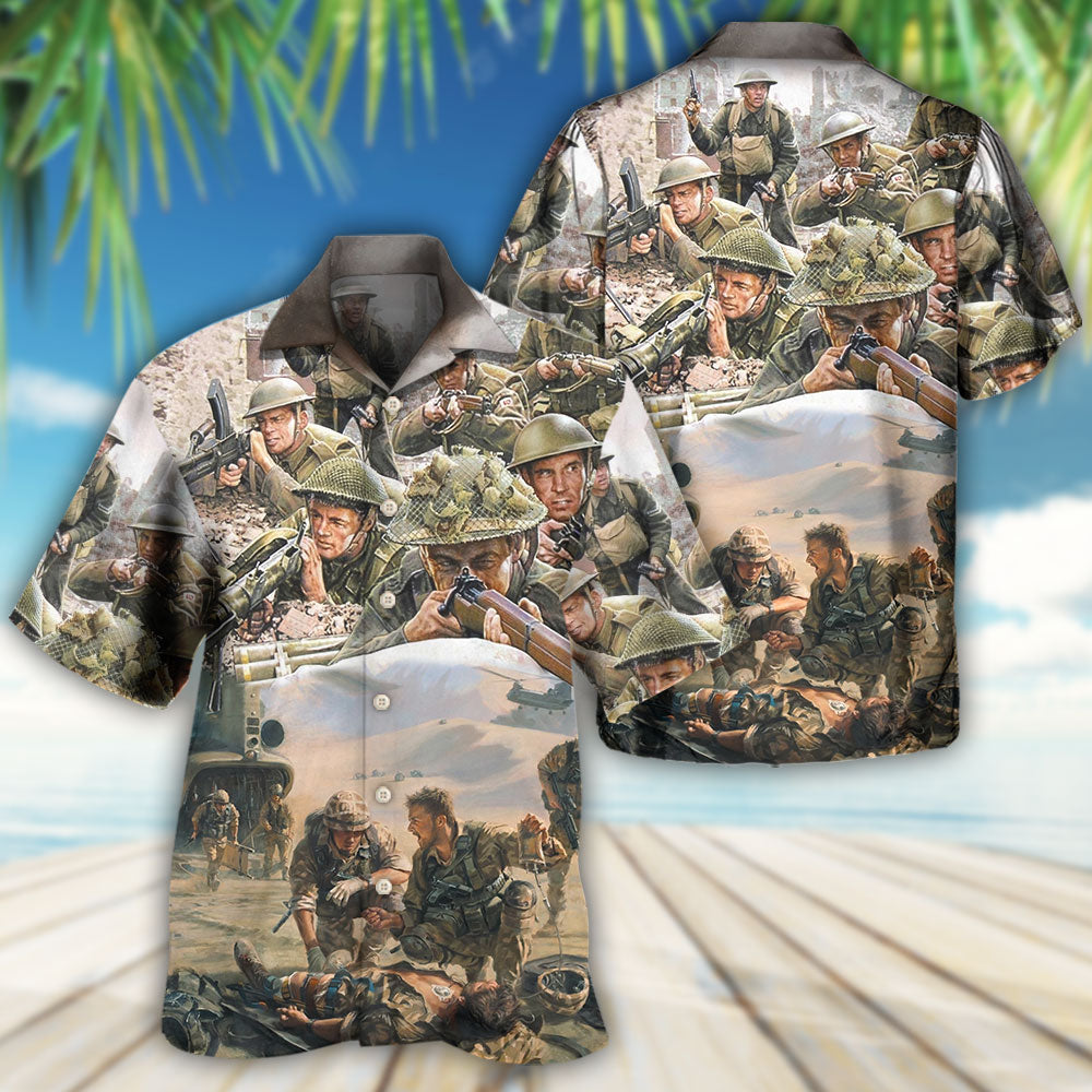 Watercolor Veteran War United Strength Hawaiian Shirt Pattern Detail For Summer Holidays And Outdoor Fun