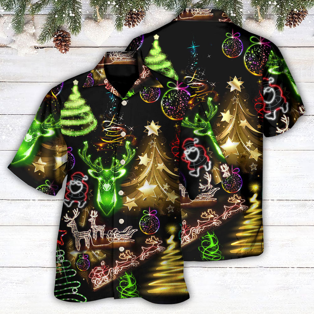 Neon Snowman Christmas Tree Hawaiian Shirt For Summer Vacation And Beach Travel