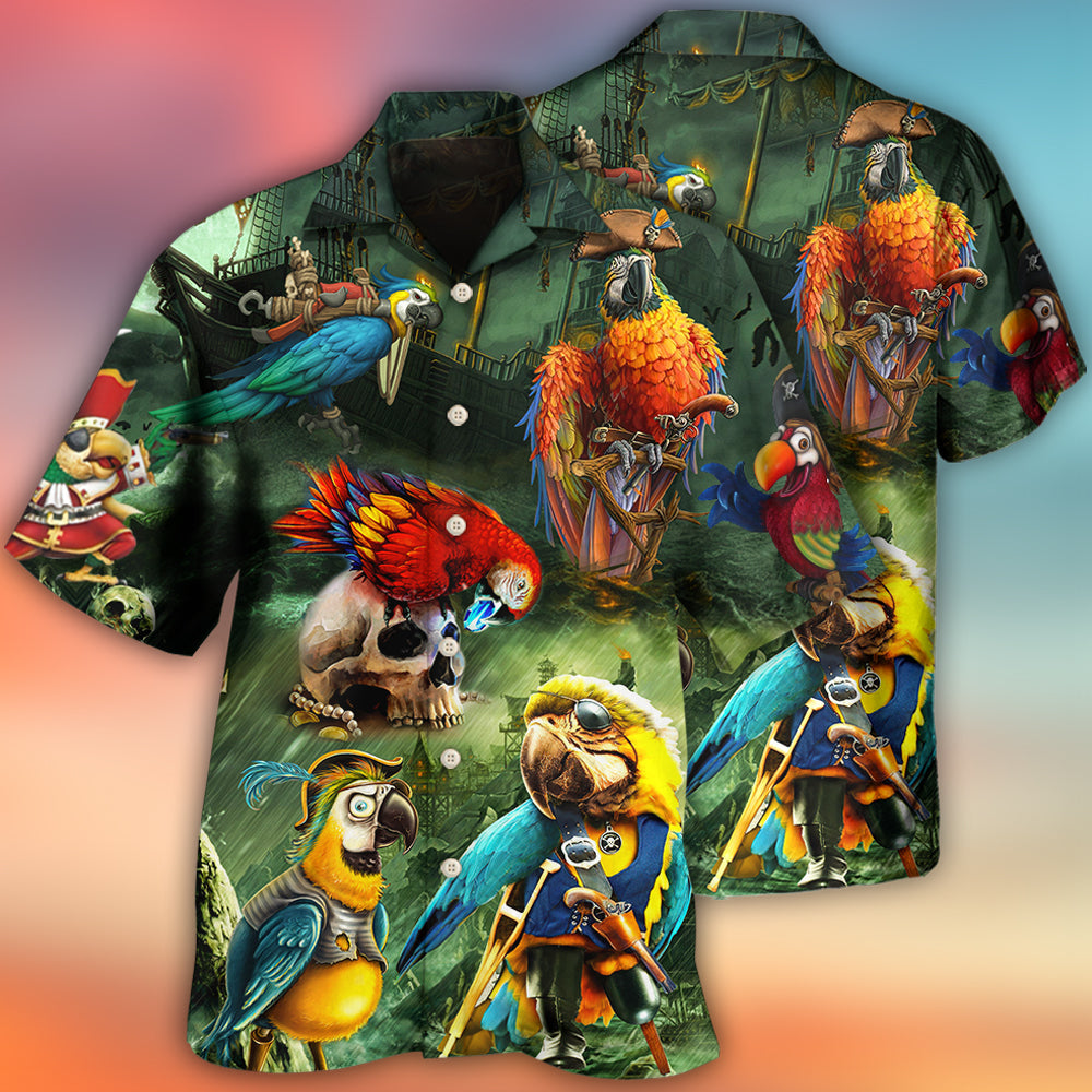 Funny Pirate Parrot Ocean Adventure Hawaiian Shirt Front Pattern View For Thoughtful Gifting