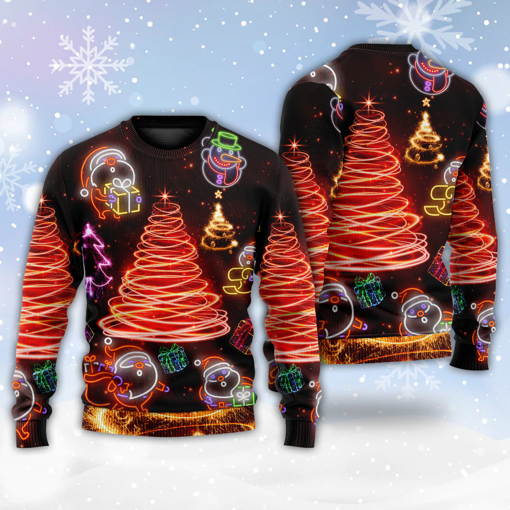 Christmas Funny Santa Red Neon Tree Sweater For Winter Parties Seasonal Adventures And Relaxed Everyday Styling