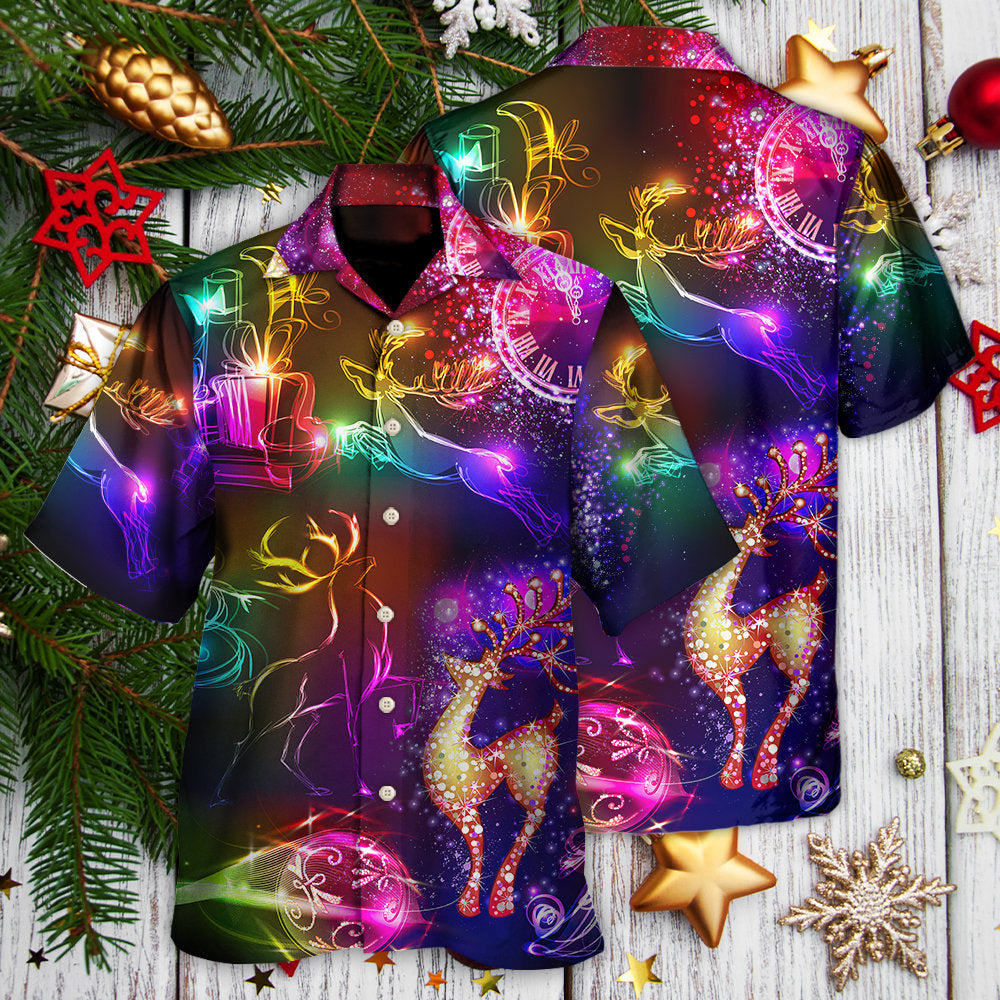Neon Christmas Reindeer Light Hawaiian Shirt Design View For Tropical Vacations