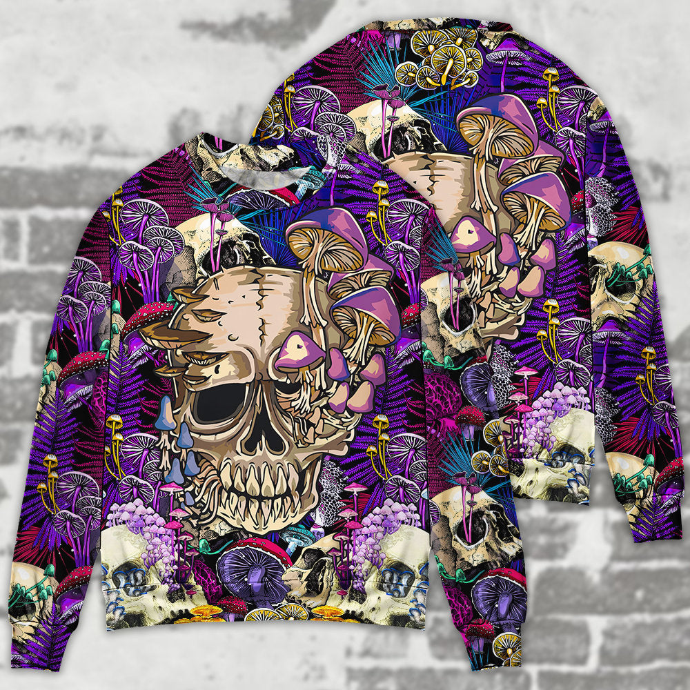 Bright Magic Mushroom Skull Sweater For Fantasy Fans Casual Outings And Weekend Adventures