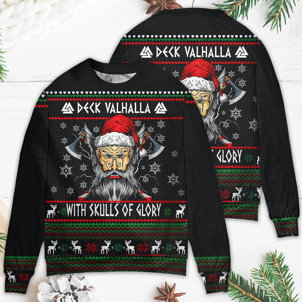 Christmas Valhalla Skull Of Glory Sweater For Holiday Travel Winter Outings And Cheerful Gift Giving