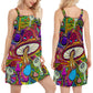 Hippie Mushroom Hypnotizing V-Neck Sleeveless Cami Dress For Vacations And Artistic Everyday Fashion