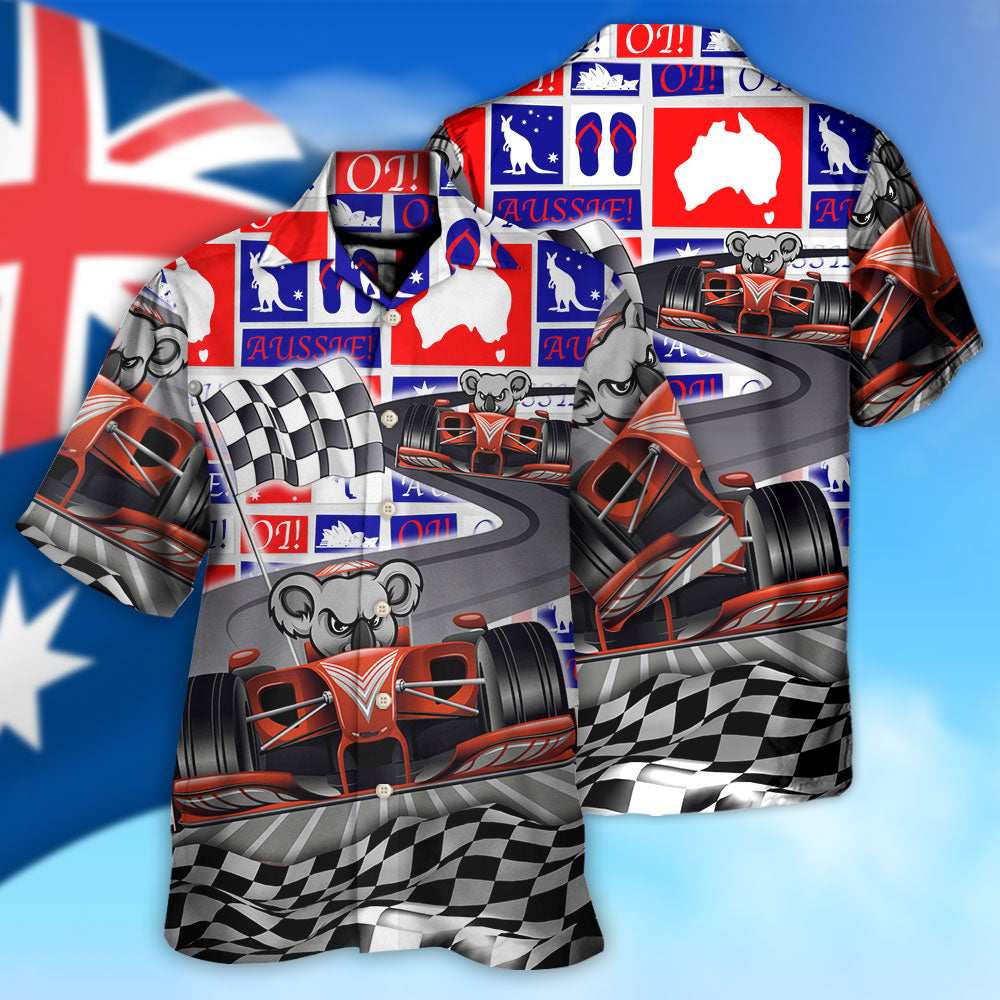 Koala Racing Car Australian Vibe Hawaiian Shirt Design View For Casual Summer Styling
