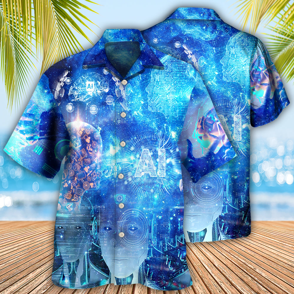 AI Artificial Science Beginning Journey Implementing Hawaiian Shirt Design View For Casual Summer Styling