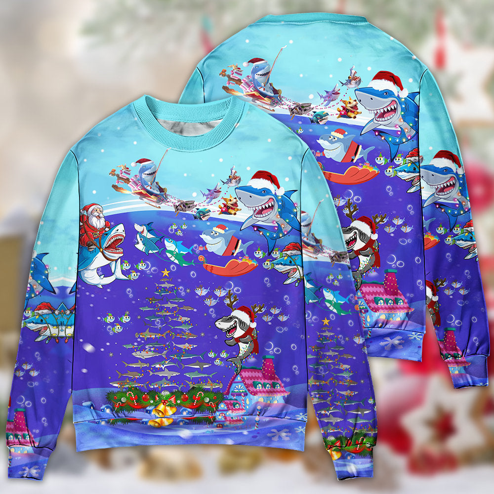 Christmas Santa Shark Rocket Ocean Gifts Sweater For Winter Parties Seasonal Adventures And Relaxed Everyday Styling