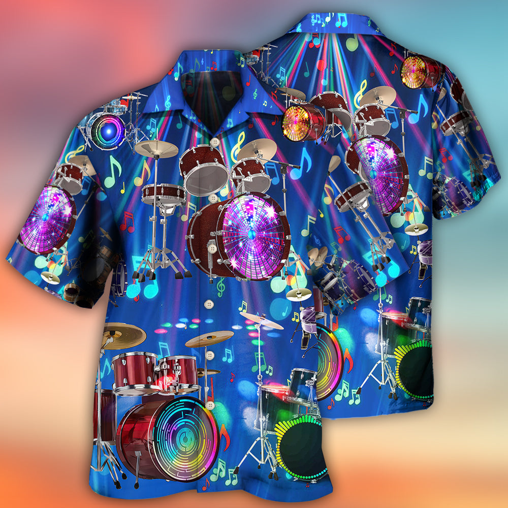 Neon Drum Music Hawaiian Shirt Artwork Detail For Resort Trips And Outdoor Activities