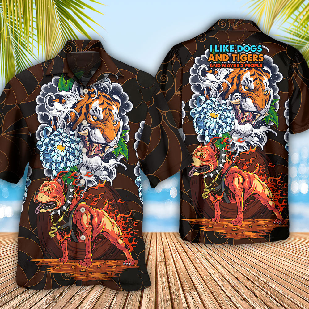 Dog Pitbull Dogs Tigers Hawaiian Shirt For Summer Vacation And Beach Travel