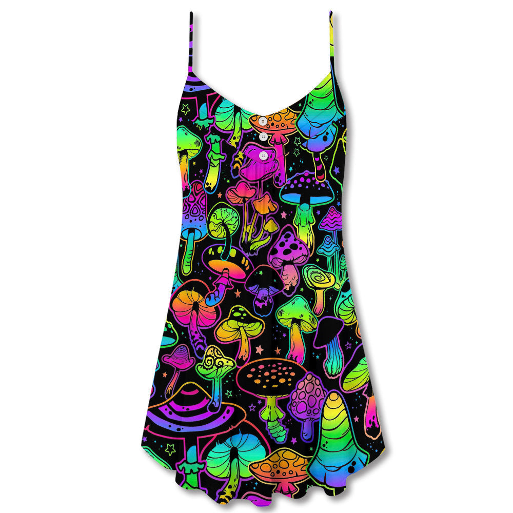 Neon Magic Mushroom Style V-Neck Sleeveless Cami Dress For Vacations Parties And Expressive Warm Weather Styling