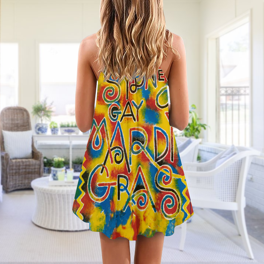 Colorful Pride Celebration Art V-Neck Sleeveless Cami Dress For Festivals Travel And Relaxed Casual Summer Wear