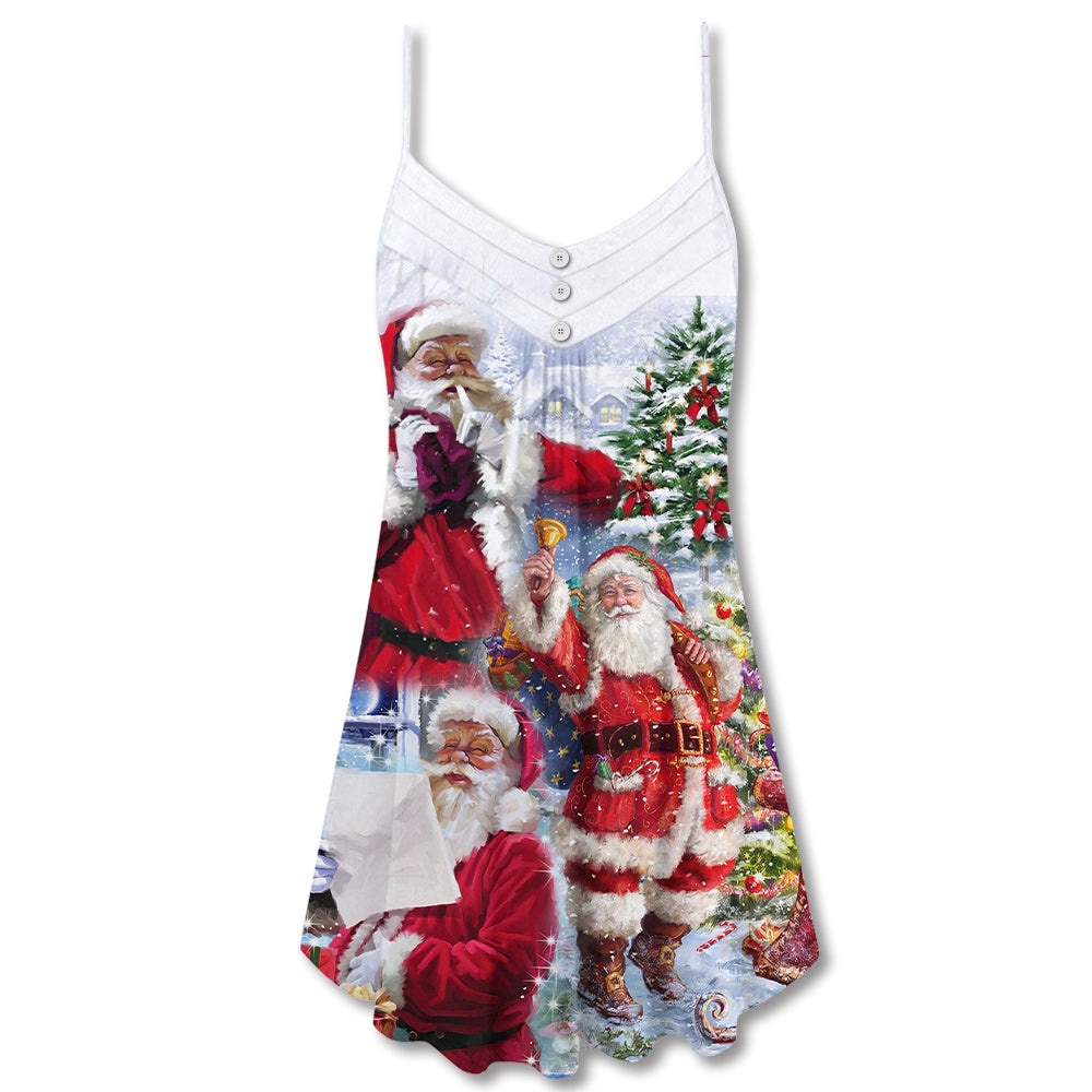 Christmas Santa Is Coming To Town V-Neck Sleeveless Cami Dress For Festive Events And Casual Summer Styling
