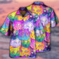 Colorful Galaxy Cat Hawaiian Shirt Artwork View For Vacation Style