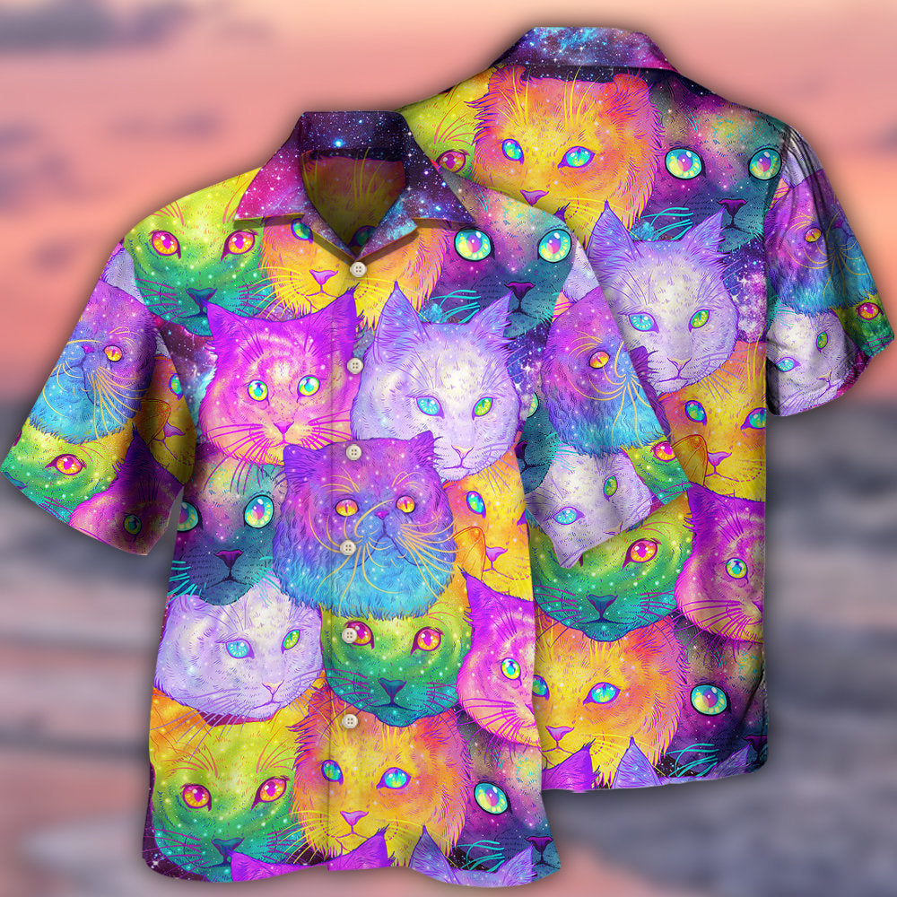 Colorful Galaxy Cat Hawaiian Shirt Artwork View For Vacation Style