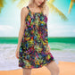 Cat Smile Colorful V-Neck Sleeveless Cami Dress For Travel And Comfortable Summer Styling