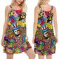 Hippie America Colorful V-Neck Sleeveless Cami Dress For Boho Festivals And Relaxed Summer Style