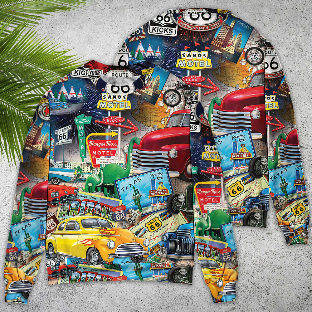 Vintage Highway Road Trip Puzzle Sweater For Car And Motorcycle Events Travel And Distinctive Styling