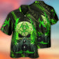 Green Skull Mask Lighting Hawaiian Shirt Artwork View For Coastal Escapes And Resort Style