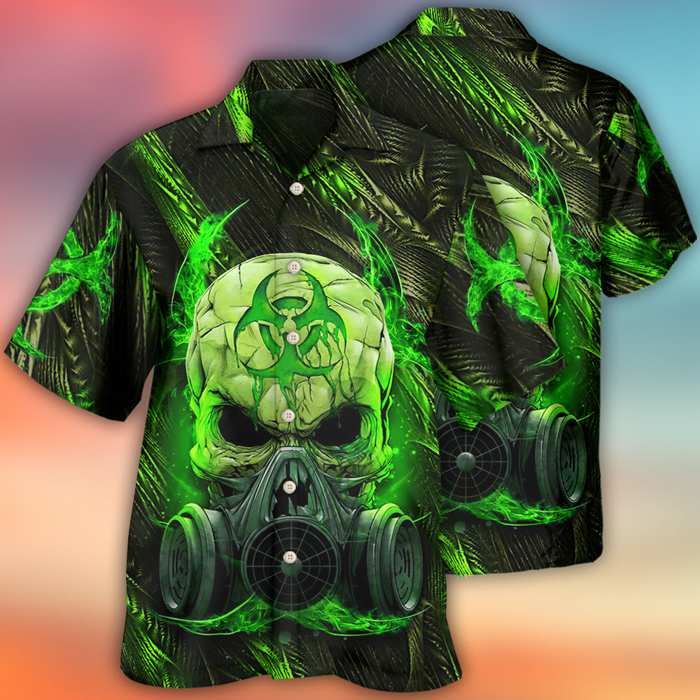 Green Skull Mask Lighting Hawaiian Shirt Artwork View For Coastal Escapes And Resort Style