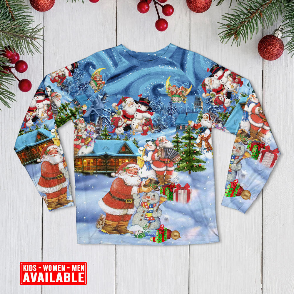 Santa And Snowman Friends Christmas Long Sleeve Pajamas Set For Holiday Bedtime And Cozy Home Wear