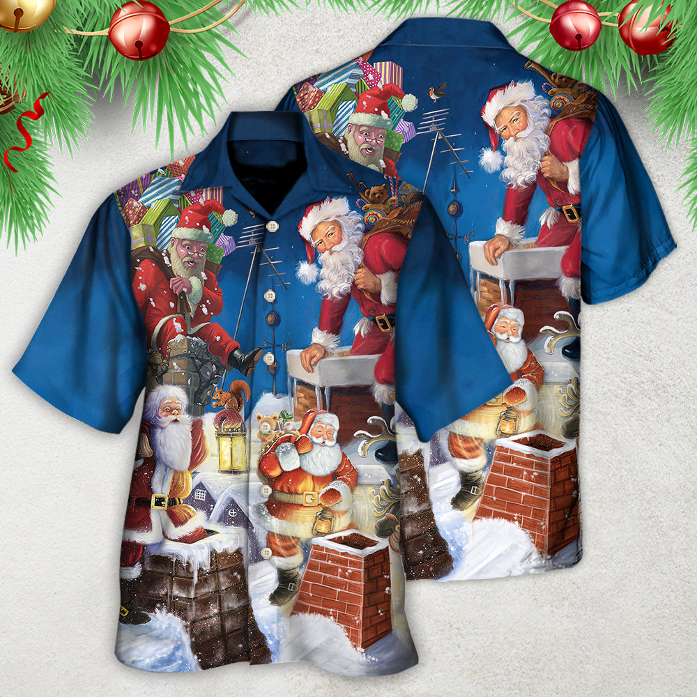 Christmas Santa Hawaiian Shirt Print Closeup For Tropical Vacations