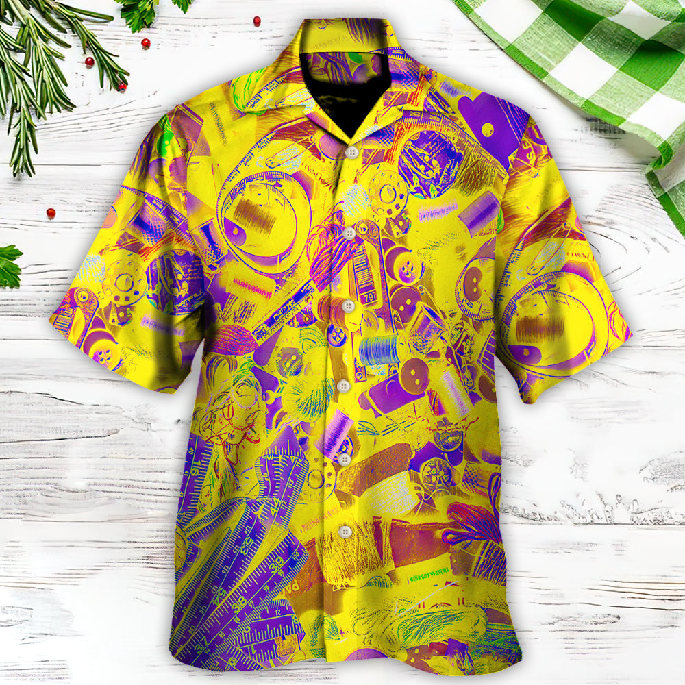 Vintage Retro Embroidery Sewing Tailor Spool Hawaiian Shirt Pattern Detail For Vacation Style