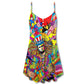 Hippie Patriotic Colorful Style V-Neck Sleeveless Cami Dress For Festivals Travel And Relaxed Casual Summer Wear