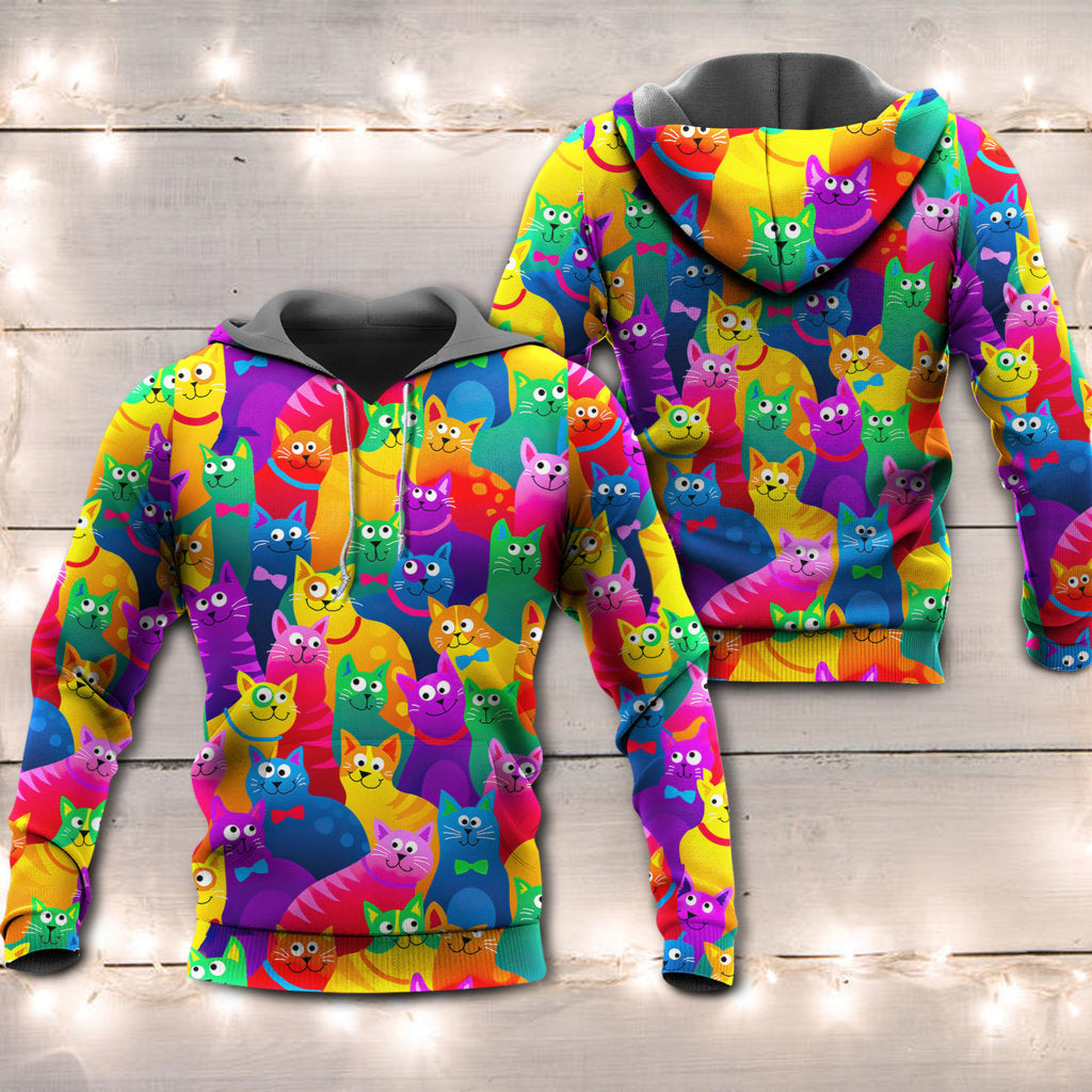 Funny Colorful Cats Hoodie For Casual Outfits Outdoor Trips And Comfortable Layering