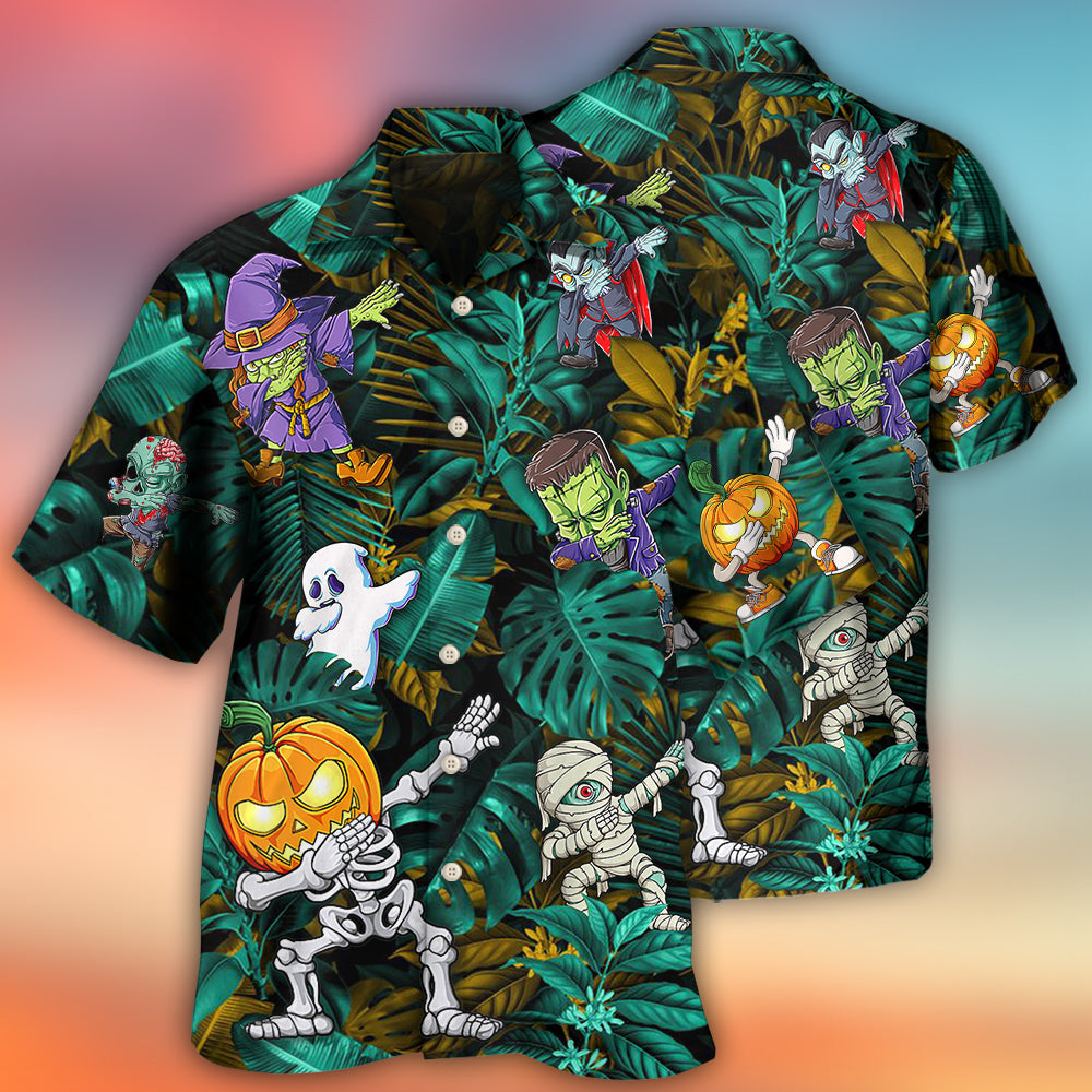 Zombie Halloween Dabbing Skeleton Hawaiian Shirt Design View For Resort Travel And Thoughtful Gifting