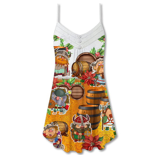 Christmas Nordic Symbol Beer Fun – Women's Summer Sleeveless V-Neck Camisole Dress