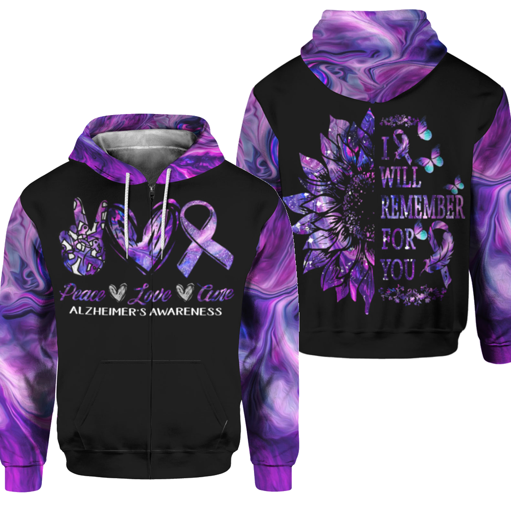 Alzheimers Awareness Peace Love Hoodie For Community Support Events Travel And Everyday Comfort