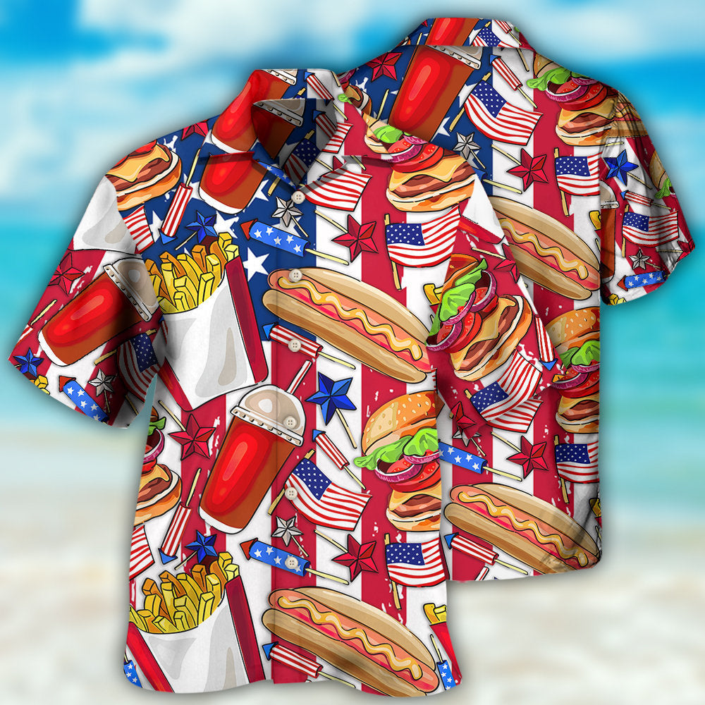 Food Independence Day Star American Hawaiian Shirt Pattern Detail For Summer Holidays And Outdoor Fun