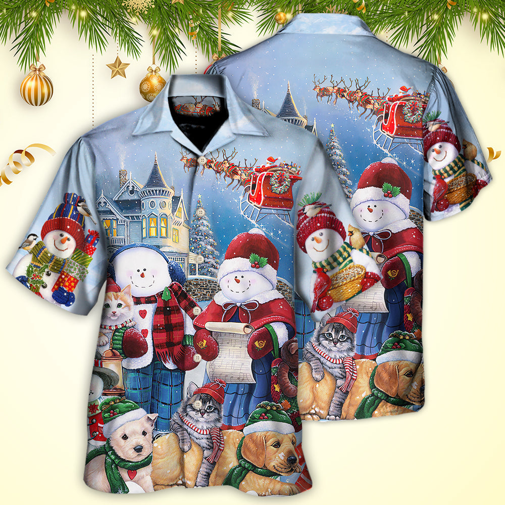 Snowman Christmas Family Hawaiian Shirt Design View For Casual Summer Styling