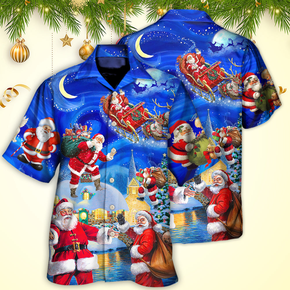 Christmas Santa Town Hawaiian Shirt Graphic Artwork Detail For Outdoor Gatherings