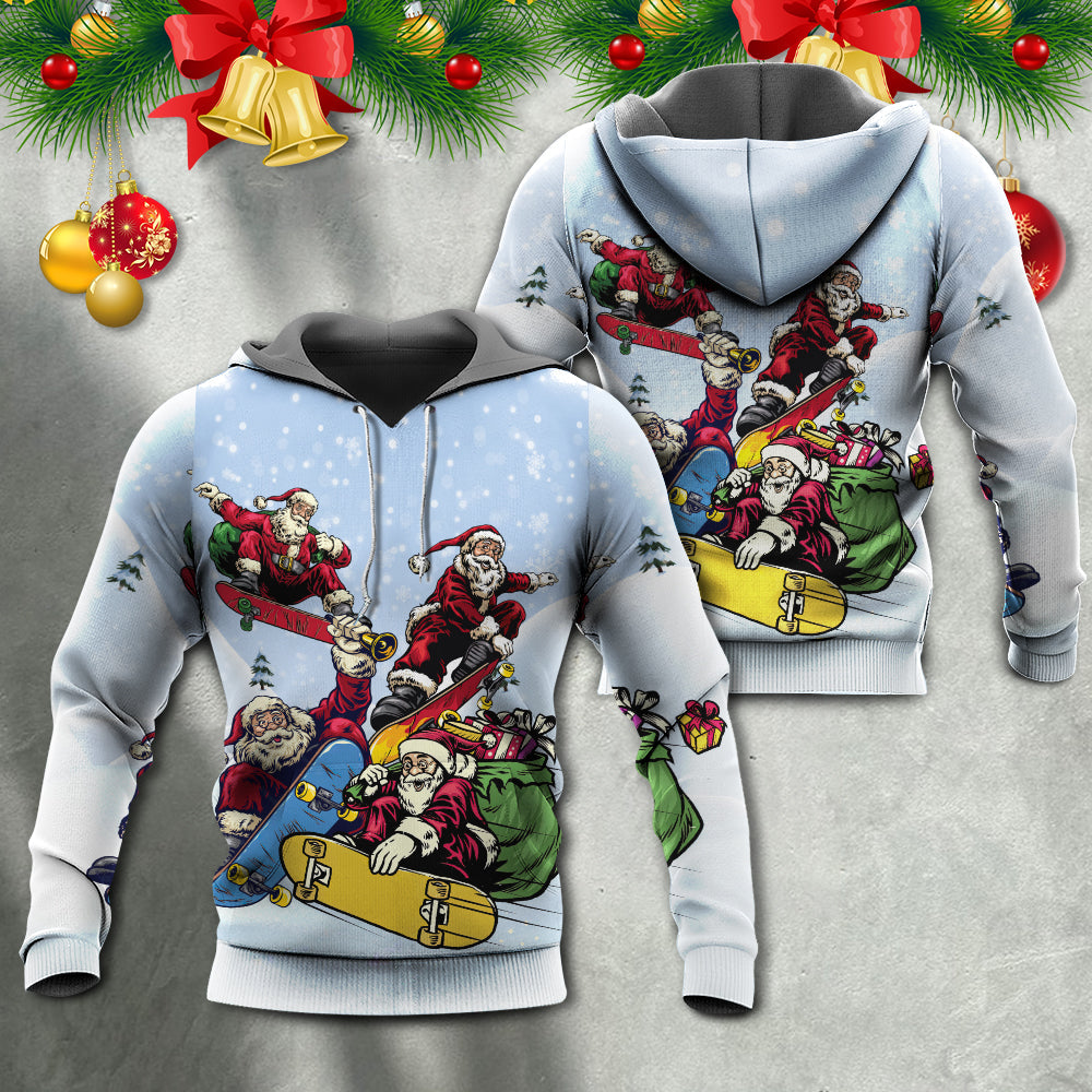Christmas Santa Skateboard Snow Day Hoodie For Holiday Vacations Winter Events And Everyday Comfort