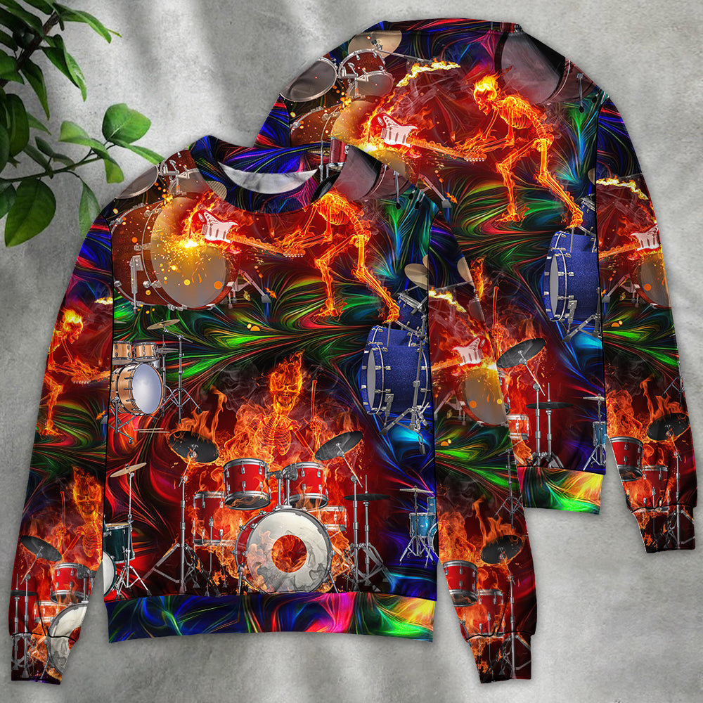 Drum Is My Fire Skull Sweater For Fantasy Fans Casual Outings And Weekend Adventures