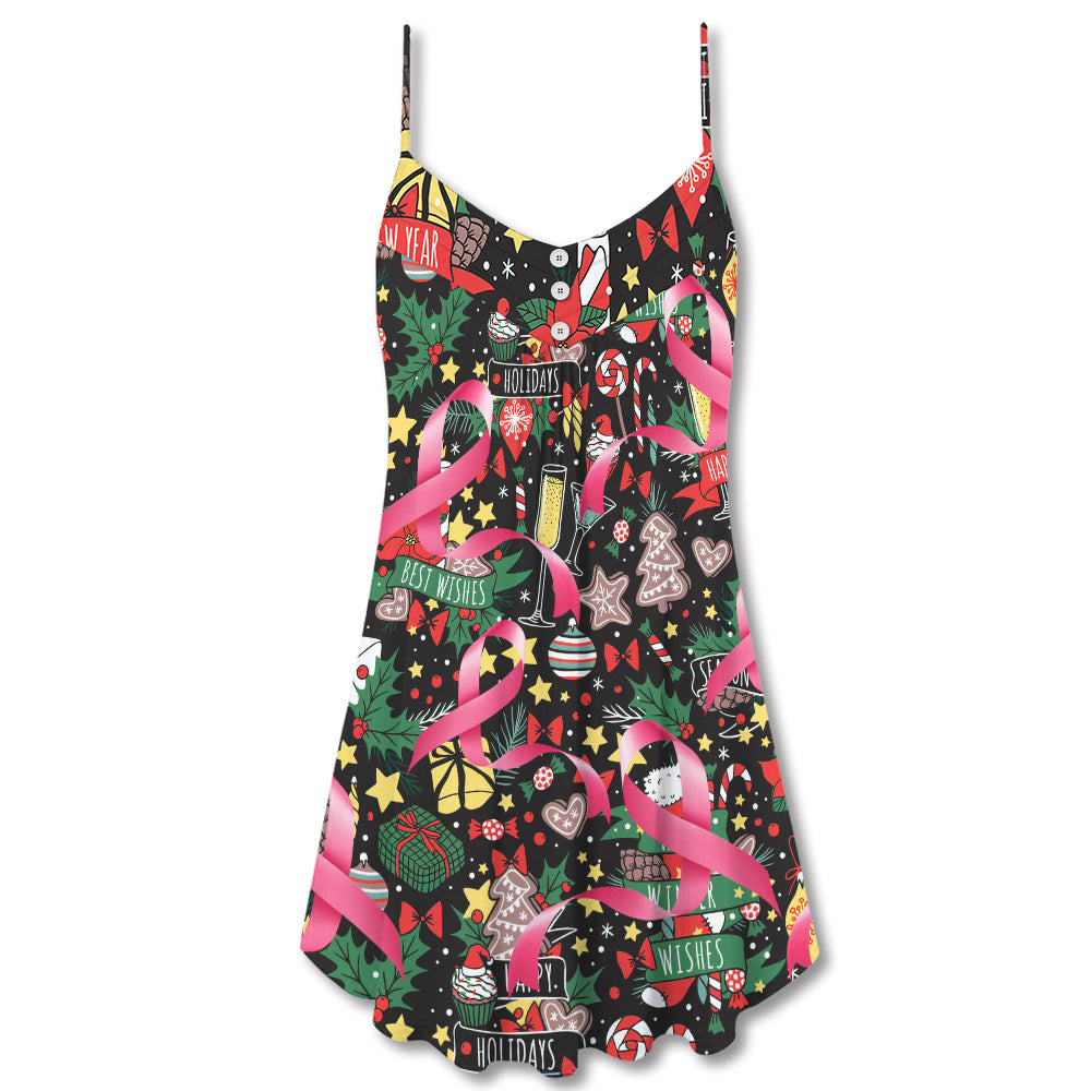 Christmas Pink Ribbon Support V-Neck Sleeveless Cami Dress For Festive Events And Casual Summer Styling