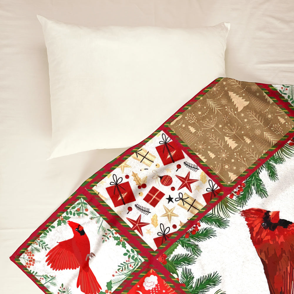 Cardinal Christmas Merry And Bright Flannel Blanket For Cozy Bedroom Sofa Decor