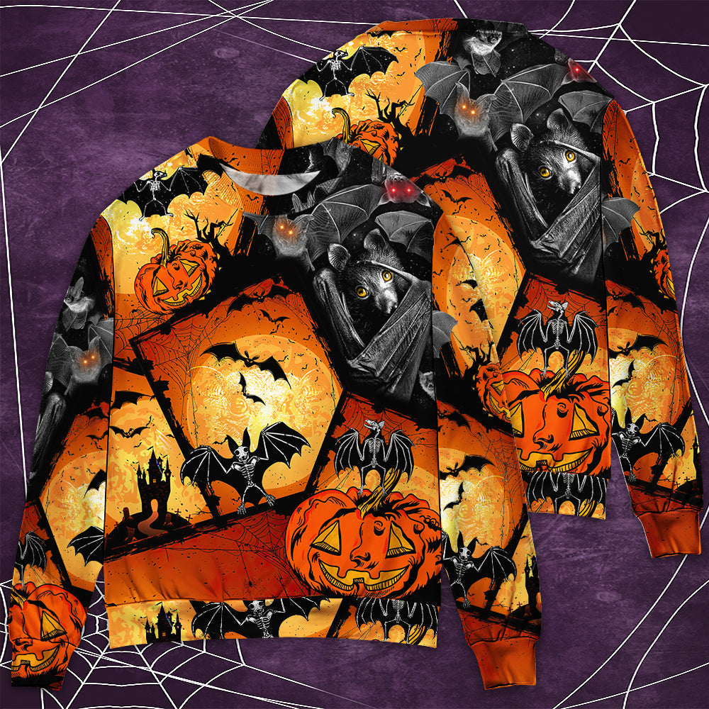 Halloween Bat Pumpkin Night Sweater For Alternative Outfits Seasonal Events And Everyday Comfort