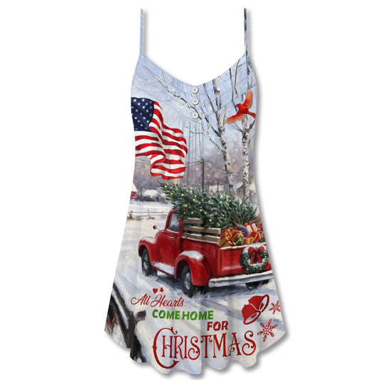 Christmas Hearts Home Red Truck Cardinal – Women's Summer Sleeveless V-Neck Camisole Dress