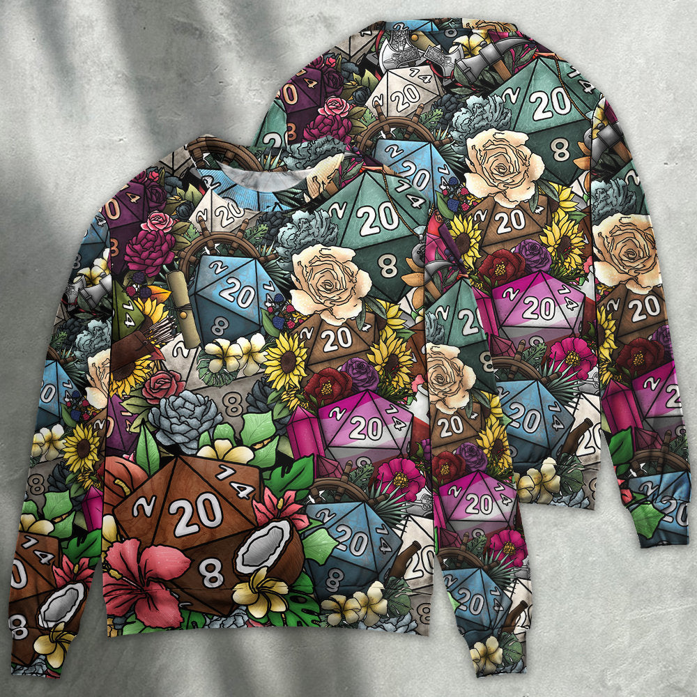 D20 Dice Floral Hippie Fantasy Sweater For Colorful Outfits Weekend Events And Thoughtful Gift Giving