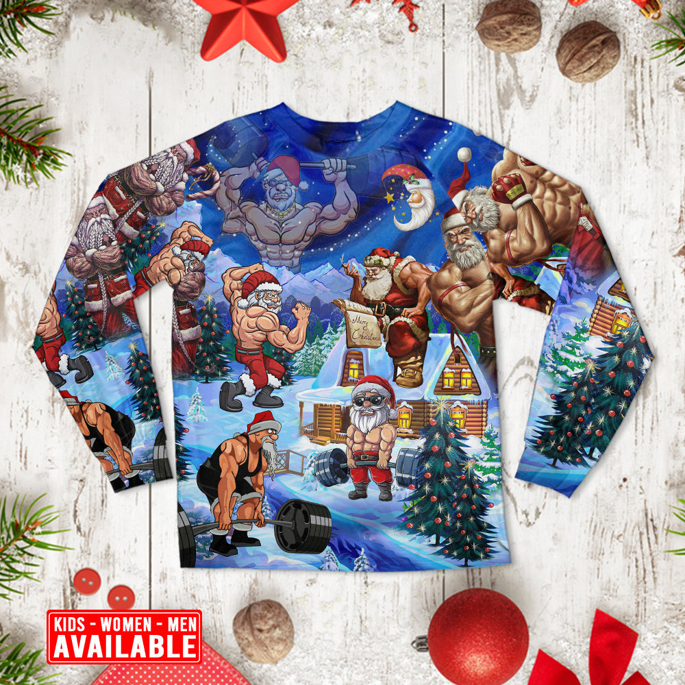 Strong Santa Christmas Long Sleeve Pajamas Set For Christmas Mornings And Relaxed Lounging