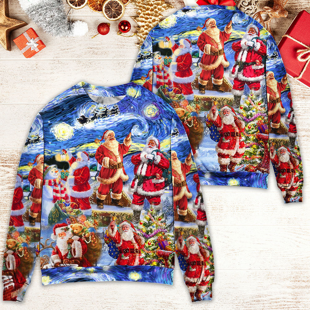 Christmas Santa Snowy Night Merry Xmas Sweater For Holiday Travel Winter Outings And Cheerful Gift Giving