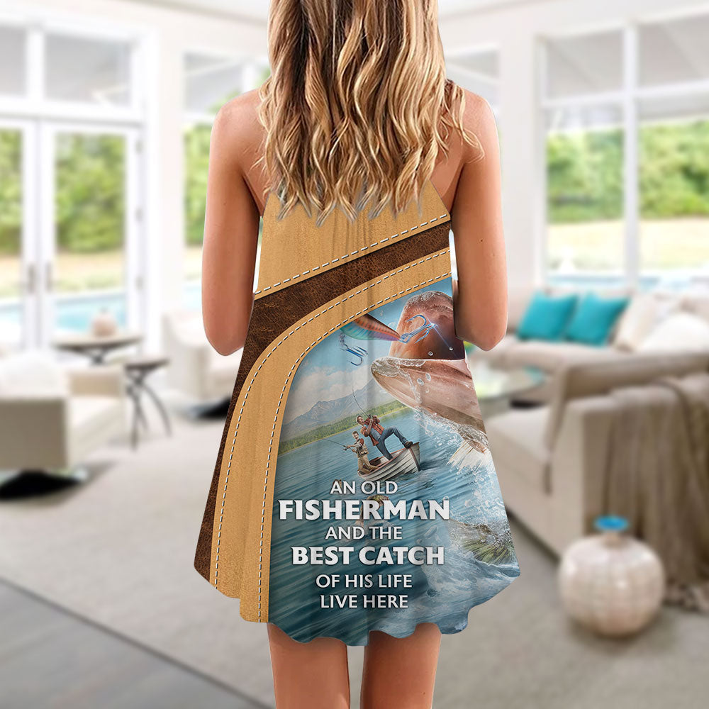 Fishing Old Fisherman Best Catch V-Neck Sleeveless Cami Dress For Beach Trips And Relaxed Vacation Style