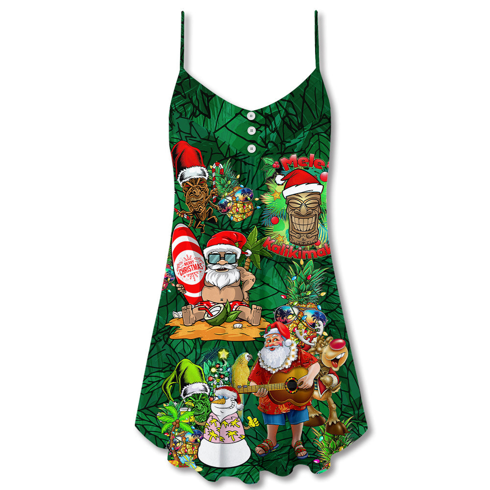 Christmas Love Tiki Funny Style V-Neck Sleeveless Cami Dress For Festive Events And Casual Summer Styling