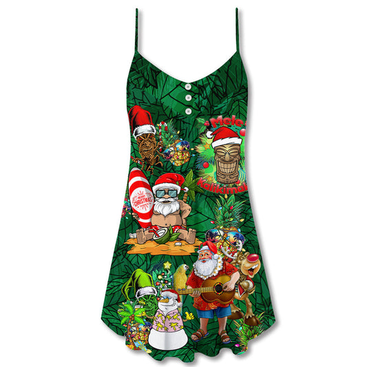 Christmas Love Tiki Funny Style V-Neck Sleeveless Cami Dress For Festive Events And Casual Summer Styling